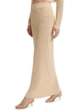 Nonchalant Label Brianna Open Knit Maxi Skirt Beige Fitted Size L NWT